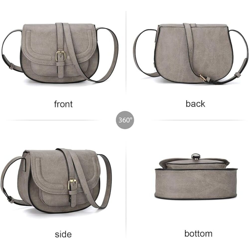 Women Light Grey Imported Vegan Leather Small Saddle Purse Cross Body Handbags - Picture 2 of 4